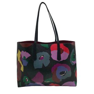 Kate Spade Black Leather Molly Floral Collage Tote Bag